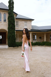 The Evangeline One Shoulder Satin Maxi Dress Pink