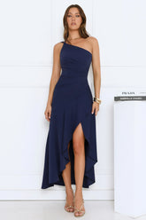 Rule Breaker One Shoulder Midi Dress Navy
