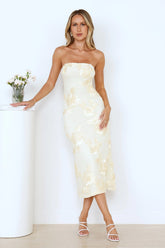 Magic Haze Strapless Mesh Midi Dress Yellow