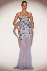 Embellished Cowl-Neck Backless Gown in Lilac