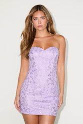 Exquisite Sensation Lavender Embroidered Strapless Mini Dress