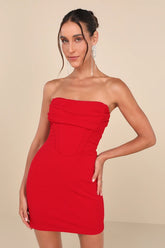 Dramatic Intent Red Strapless Corset Bodycon Mini Dress