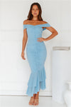 Tanisha Off Shoulder Mesh Midi Dress Blue