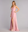 Abbey Lace-Up Slit A-Line Satin Formal Dress