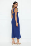 Nightlife Chic One Shoulder Mesh Midi Dress Blue
